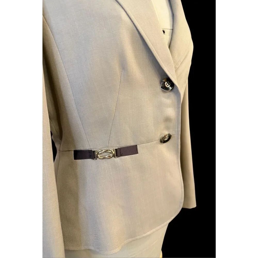 TAHARI Brown Tan Wool Belt Detail 2-Button Blazer Sz. 12 Career Professional - Picture 11 of 16
